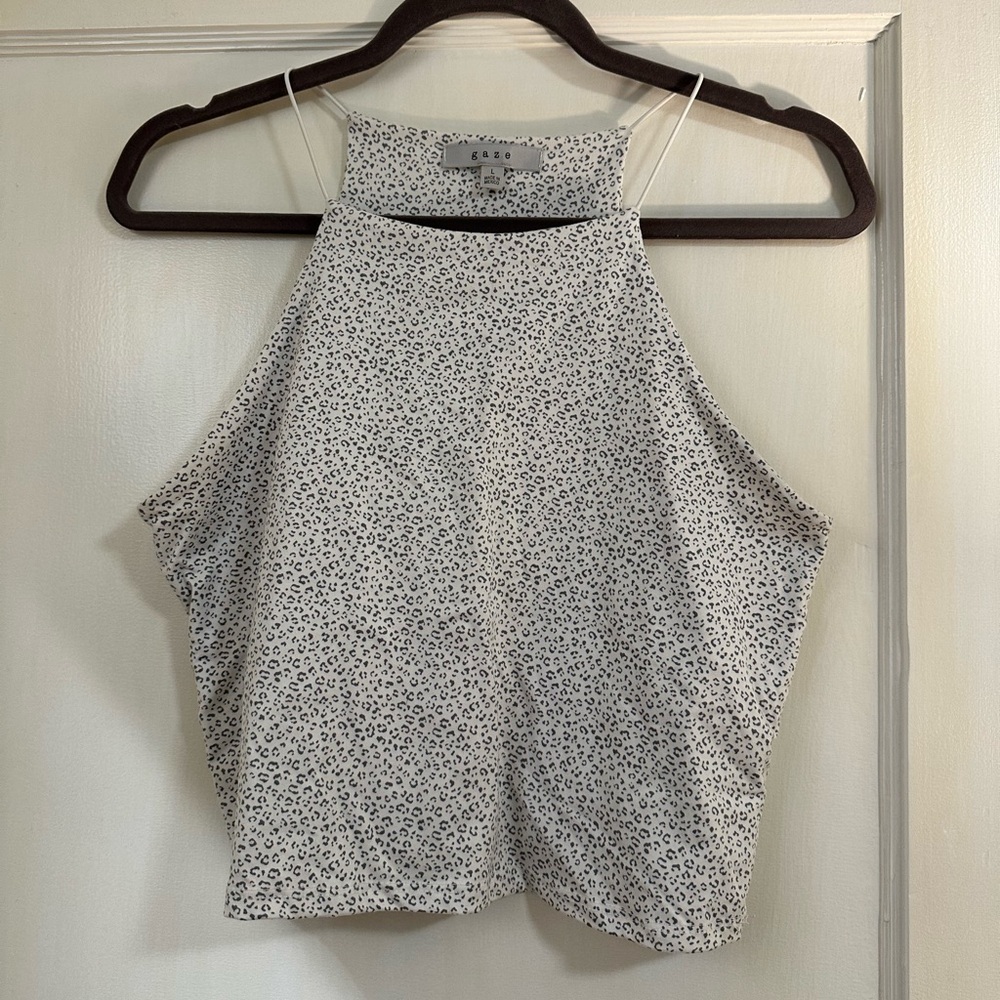 White cheetah print high neck tank